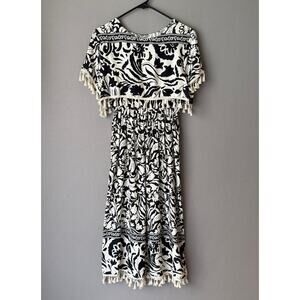 Boho sz M brown cream‎ tassel mini sun dress